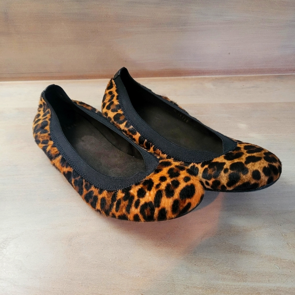 Stuart Weitzman Women's Leopard Print Calf Hair Ballet Flats 7 Brown Black Bold